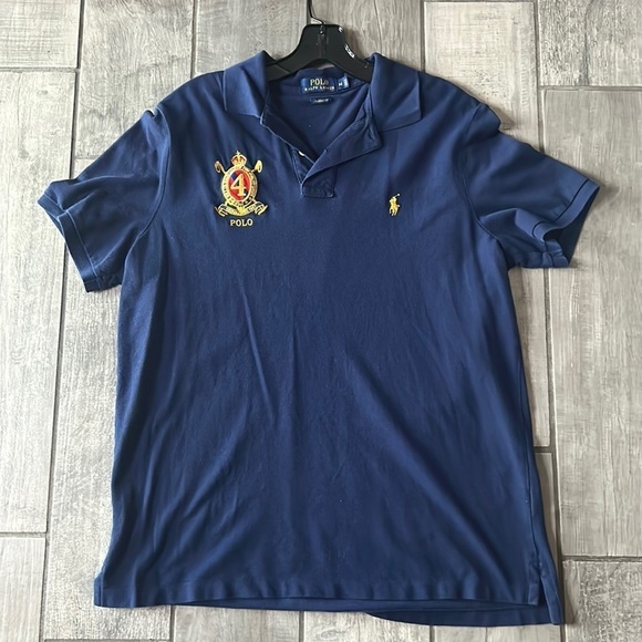 Vintage Ralph Lauren short sleeve polo crest patch, embroidered navy medium top - Picture 1 of 4
